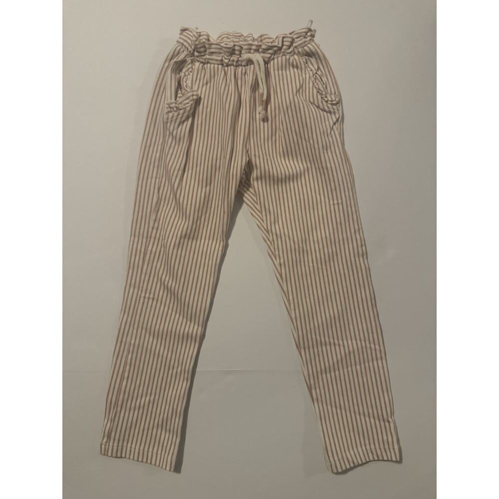 C&A Girls Striped Pants Size 4 Elastic Waist Pull On Casual Pink White